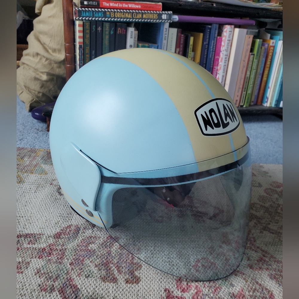 Nolan Blue and Cream Helmet with Visor N30 M Retro Vintage Style